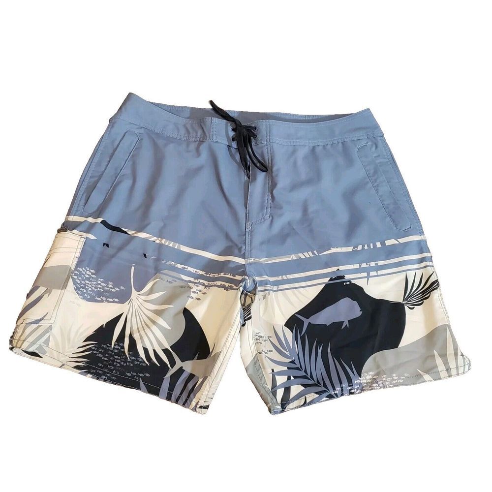 Aftco Board Shorts Swim Trunks Men's Size 38 Unlined Drawstring Zip Pockets Fish